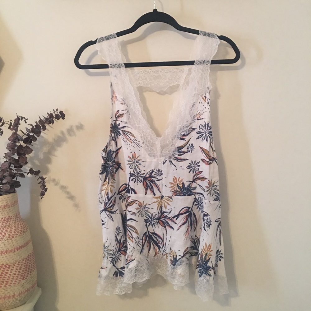 Free People White Floral Tank Top